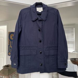 Kate Spade Broome Street Ruffle Military Jacket XL Navy Blue Button Front